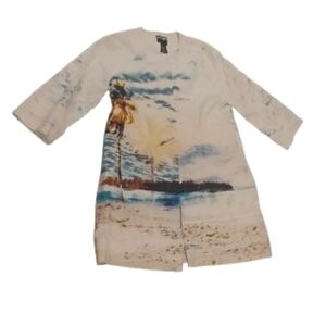 Lord & Taylor 424 Fifth Beach Print Snap On Coat Sz 10